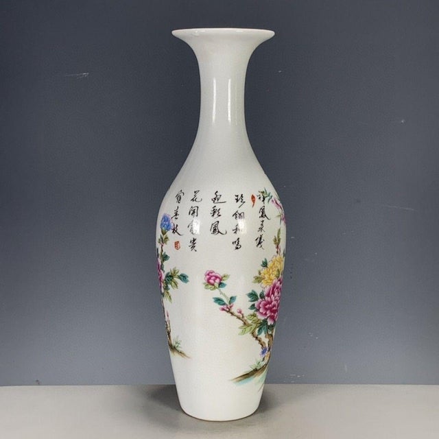 Chinese Vintage Chinese Famille Rose "Pheasant & Peonies" Vase With Poem, Jurentang Mark For Sale - Image 3 of 9