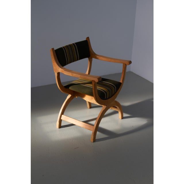 Danish Kurul Armchair in Oak and Striped Green Wool by Henning Kjærnulf, 1960s For Sale - Image 14 of 18