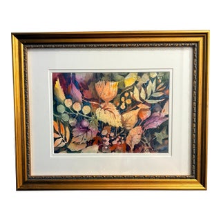 Kathy Los-Rathburn Original Signed Watercolor Painting "Fall Leaves" 13"x16" Framed For Sale