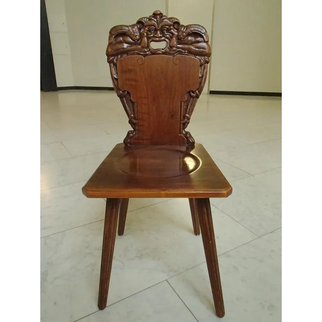 Wood Brutalist Carved Chair with Grimace, 1890s For Sale - Image 7 of 7