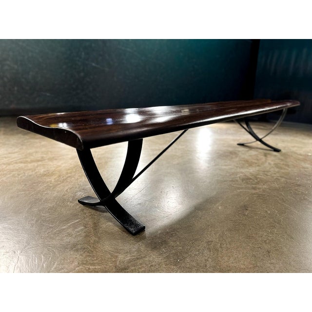 Chocolate Brazilian Modern Bench by Liceu De Artes E Ofícios, Rosewood & Iron, 1960s For Sale - Image 8 of 14