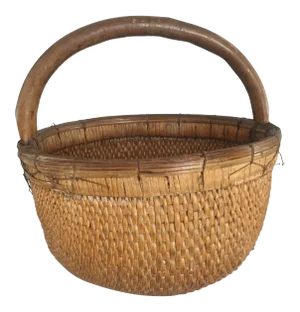 Early 20th Century Large Handwoven Chinese Willow Basket