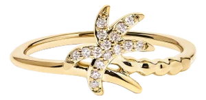 10K Yellow Gold 1/10 Cttw Diamond Palm Tree Statement Ring (H-I Color, I1-I2 Clarity) - Ring Size 8