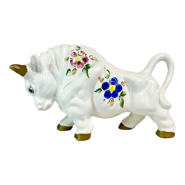 1970s Italian Mediterranean Hand Painted Ceramic Bull Figurine For Sale