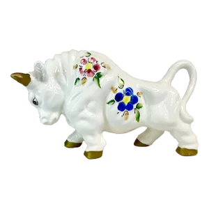 1970s Italian Mediterranean Hand Painted Ceramic Bull Figurine