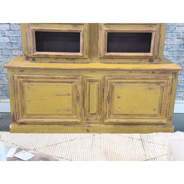 Wood Mid 20th Century Distressed Farmhouse Wire Door Hutch Cabinet For Sale - Image 7 of 11