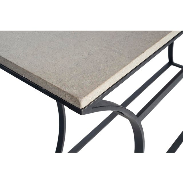 Late 20th Century Late 20th Century Flared Leg Console Weathered Limestone on Patinated Steel Base For Sale - Image 5 of 8