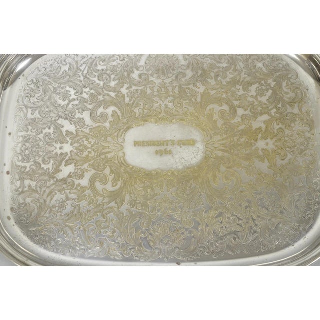 Victorian Vintage "President's Club 1961" Silver Plated Award Serving Platter Butlers Tray For Sale - Image 3 of 11