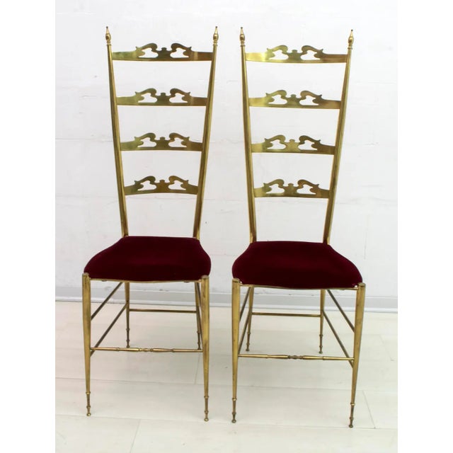 Gold Set of Modern Brass Dining Chairs with High Backs from Chiavari, 1950s For Sale - Image 8 of 8