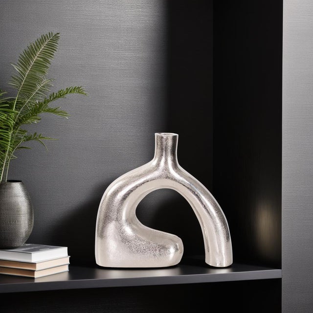 Shirin- Polished Silver Reverse Vase in Cast Aluminum- Short For Sale - Image 11 of 11