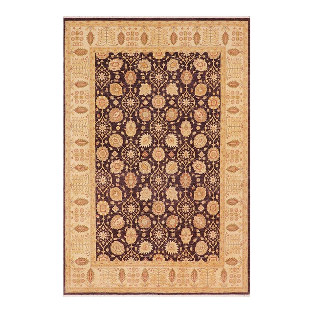 Shabby Chic Oriental Ziegler Aubergine/Beige Wool Rug - 9'0'' X 12'0'' For Sale