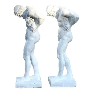 Vintage Grand Tour Painted Concrete Hercules Pedestal- a Pair
