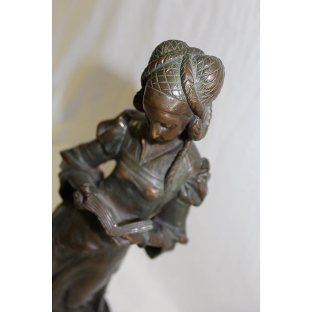 1990s Art Nouveau Bronze Lady Marble Base 'The book Lady' For Sale - Image 11 of 18