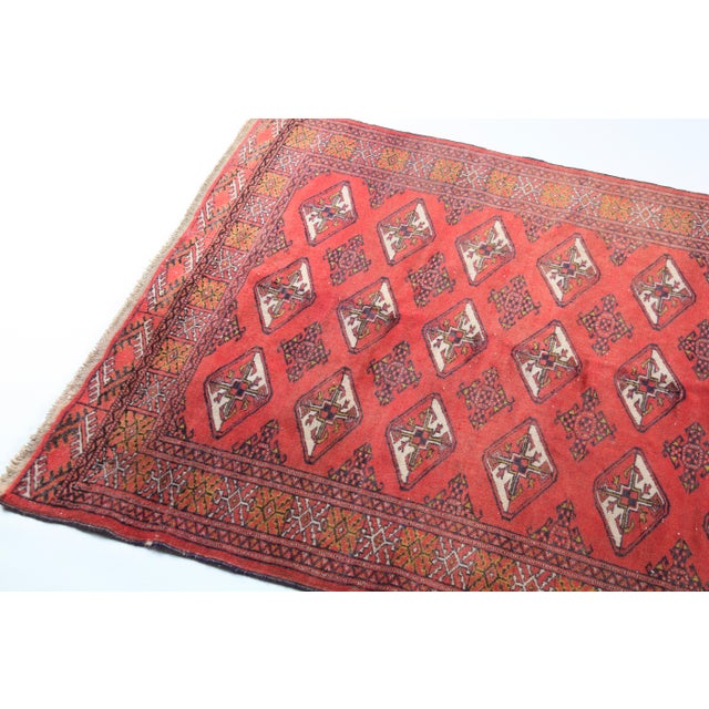 Vintage Turcoman Handwoven Rug – Red Diamond Medallion Design -3' 7'' X 4' 4'' For Sale - Image 12 of 12