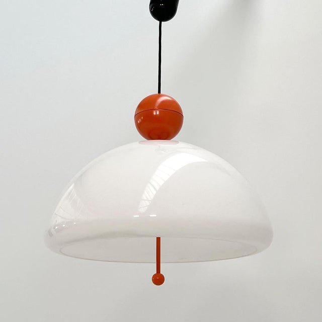 Metal Orange Saliscendi Pendant Light attributed to Elio Martinelli for Martinelli Luce, 1970s For Sale - Image 7 of 7