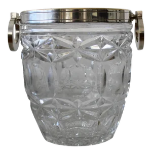 French Silver Plated & Cut Glass Champagne Ice Bucket Hoop Handles