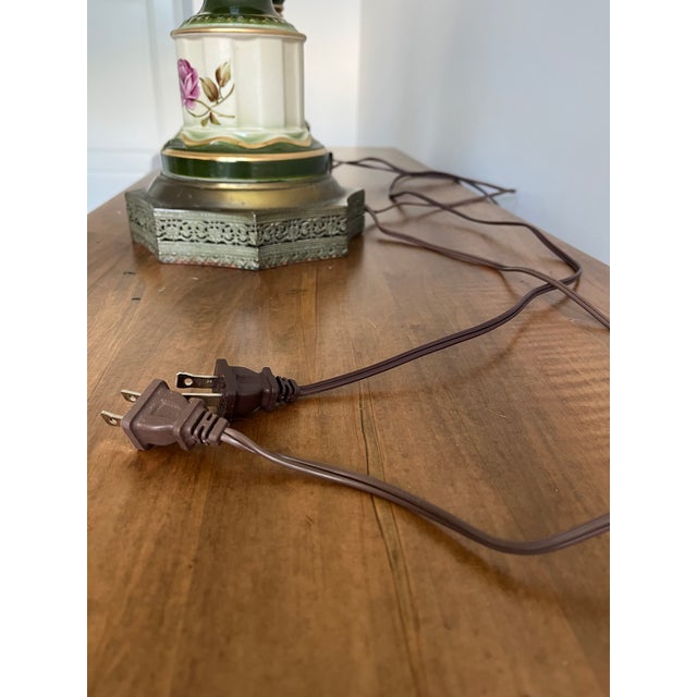 Ceramic Pair of Vintage Hand-Painted Porcelain Lamps, Circa 1942 For Sale - Image 7 of 8