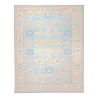 21st Century Turkish Sultanabad Wool 15x19 Light Blue & Ivory Handmade Oversized Area Rug #1144185 For Sale