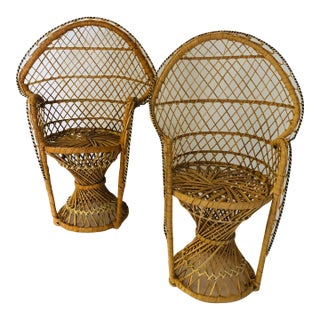 Vintage Italian Wicker Emmanuel Peacock Chair Plant Stands - Set of 2 For Sale