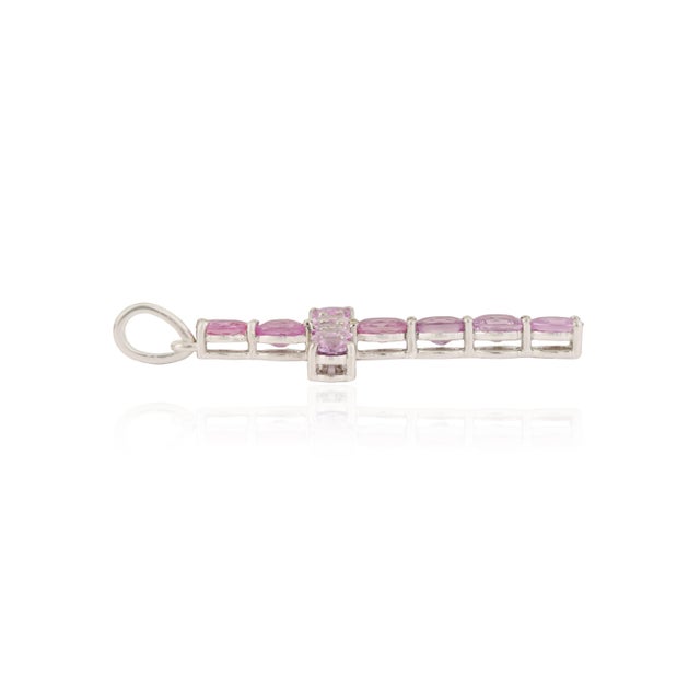 Not Yet Made - Made To Order Religious Cross Pendant With 2.05ct Pink Sapphire Accents in 14k White Gold For Sale - Image 5 of 13