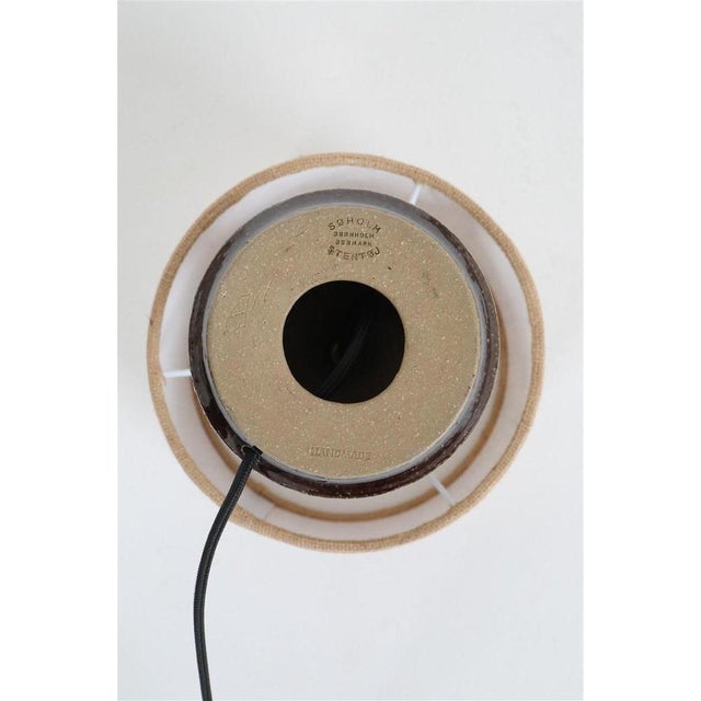 Black Handmade Ceramic Table Lamp with Jute Lampshade from Søholm, 1960s For Sale - Image 8 of 15
