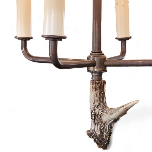 Metal Antique Antler Chandelier Light Fixture For Sale - Image 7 of 8