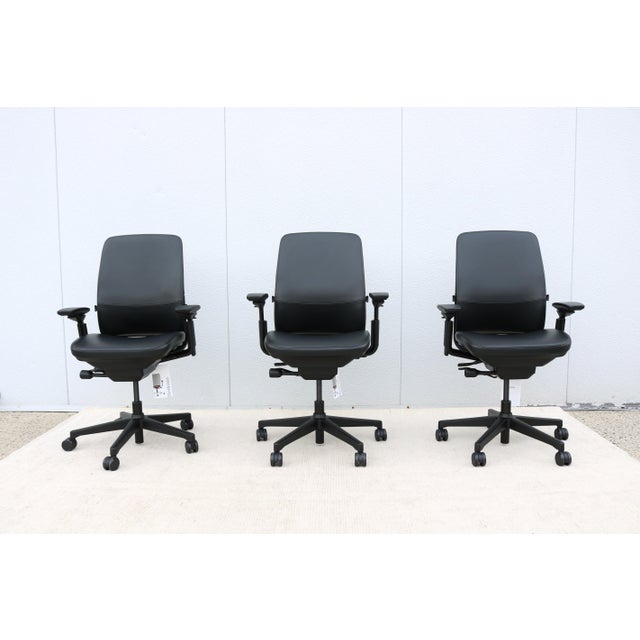 Black Steelcase New Amia Executive Ergonomic Office Chair Black Vinyl Fully Adjustable For Sale - Image 8 of 18