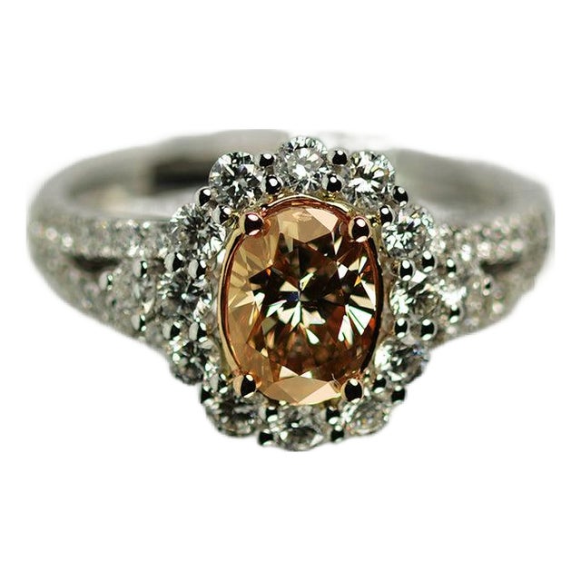 Late 20th Century Fancy Color Diamond Ring, Size 7 For Sale