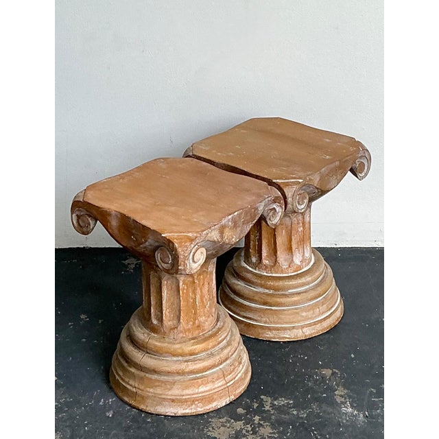 Late 20th Century Vintage Corinthian Column Pedestal Low Stools - A Pair For Sale - Image 5 of 16