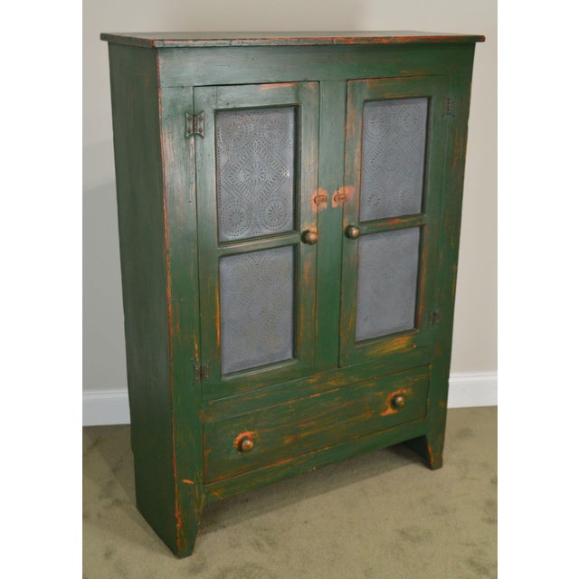 Country Custom Hand Crafted Green Painted Pie Sofa Cupboard With