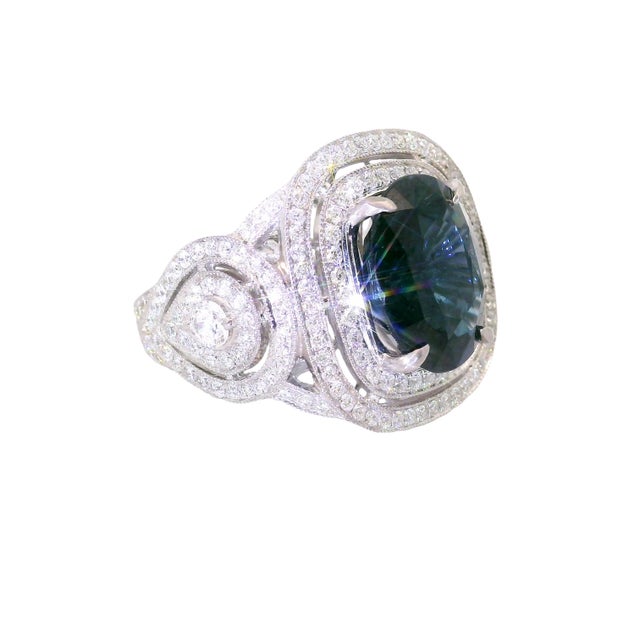 5.79 Carat Blue Spinel Diamond 18k White Gold Ring, Agl Certified, Size 6.75 For Sale - Image 4 of 6