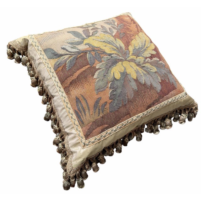 French French Aubusson Tapestry & Silk Down Designer Pillow For Sale - Image 3 of 5