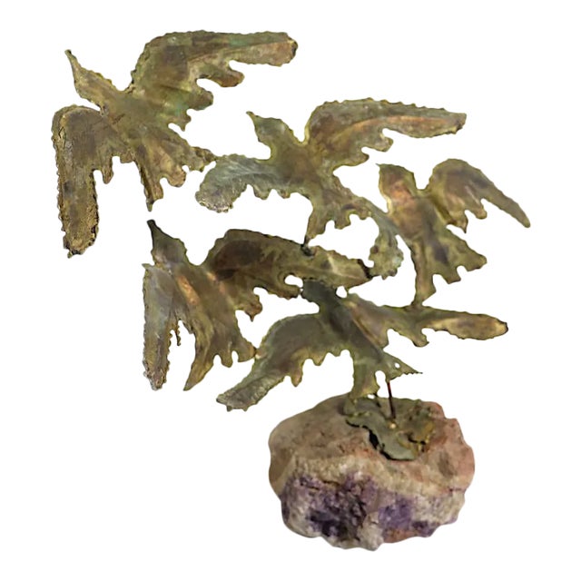 Brutalist Torch Cut Bird Sculpture Mounted on Quartz Stone Base For Sale