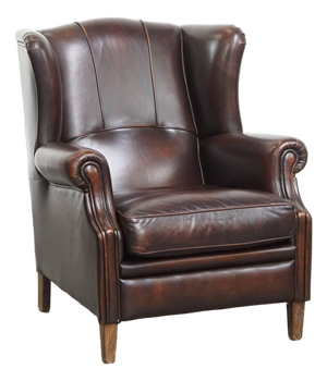 English-Style Wing Chair in Cowhide Leather