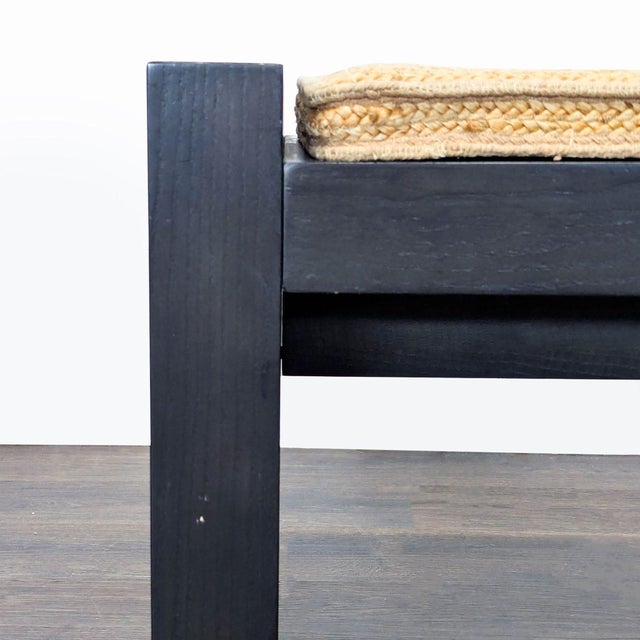 West Elm Wood Bench With Woven Wicker Cushion For Sale In San Francisco - Image 6 of 9