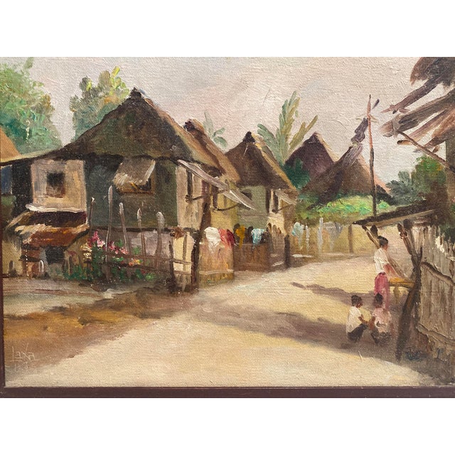 Rare village scene painting from well-listed Filipino artist Elias Laxa (1904-1990). Oil on Masonite measures 9 1/2” x...