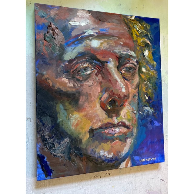 Royal Blue Portrait of a Man, Original Oil Painting, by Van Ness For Sale - Image 8 of 9