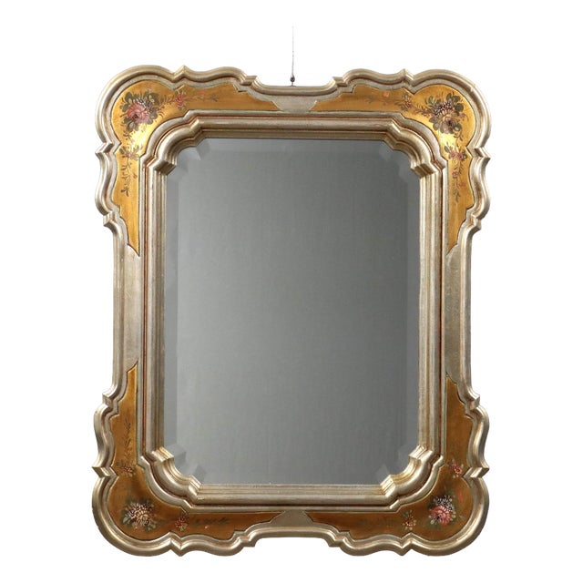 Gilded Wood Mirror with Faux Silver and Gold Leaf Finish For Sale