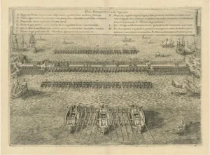 The Duke of Parma's Pontoon Bridge in the Siege of Antwerp, 1632, Print