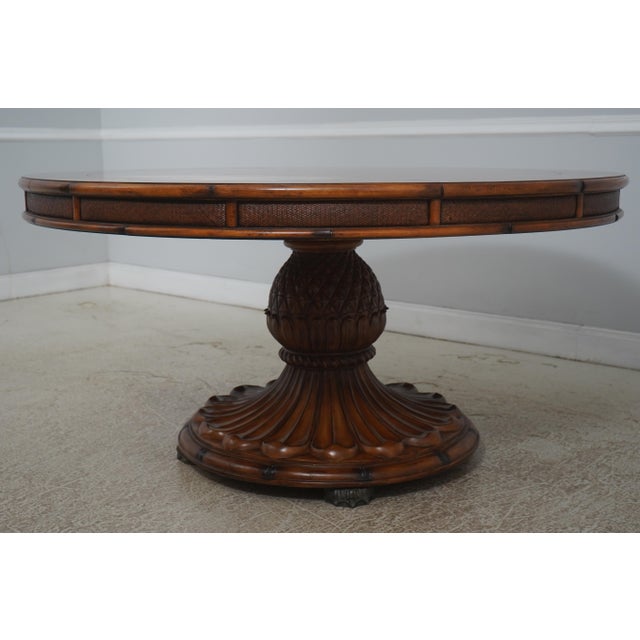 Age: Approx: 30 Years Old Details: Large Impressive Table Rattan Accent Panels On Skirt Burl Elm Top Metal Paw Feet...