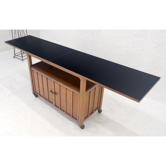 Wood Flip Top Mid Century Modern Serving Cart Two Doors Compartment on Wheels MINT For Sale - Image 7 of 17