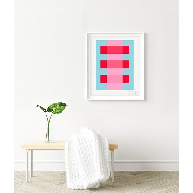 "Pink Through Red on Turquoise" by Liz Roache (Turquoise, Red, Pink) This Modern, Mid Century, Contemporary Fine Art Print...