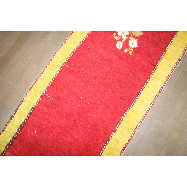 Cherry Red Lime Green 20th Century Turkish Runner - 2' x 8'4" For Sale - Image 9 of 10