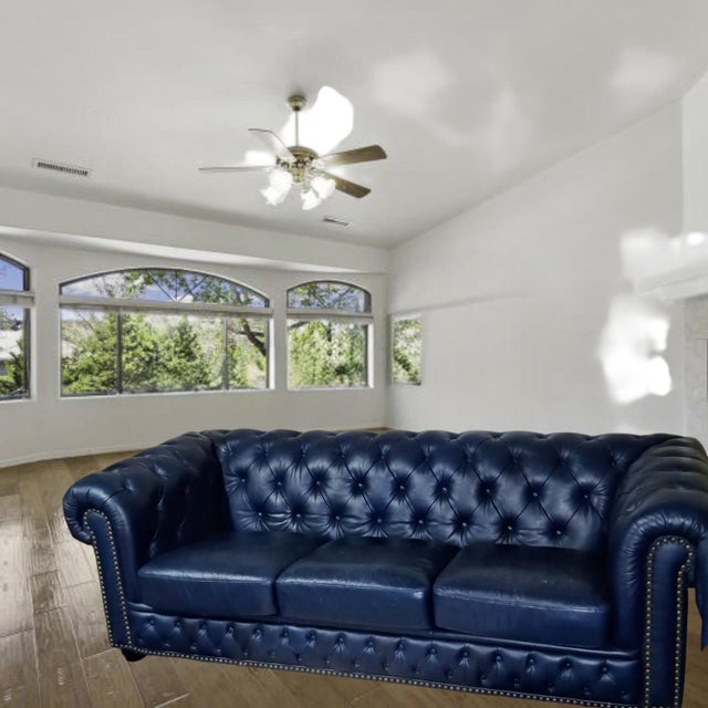 Elevate Your Living Space With These Navy Chesterfield Genuine Leather Sofa and Loveseat Set For Sale - Image 9 of 12