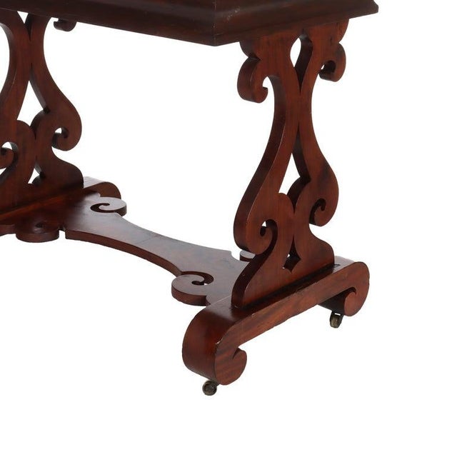 Brown Antique Quervelle School Classical Flame Mahogany Marble Top Trestle Table C1840 For Sale - Image 8 of 17