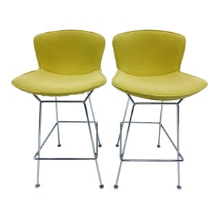 Harry Bertoia Chrome Bar Stools With Citron Yellow Covers for Knoll - a Pair For Sale