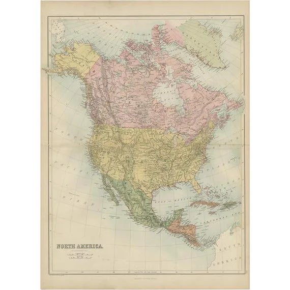 Antique Map of North America by A & C. Black, 1870 For Sale