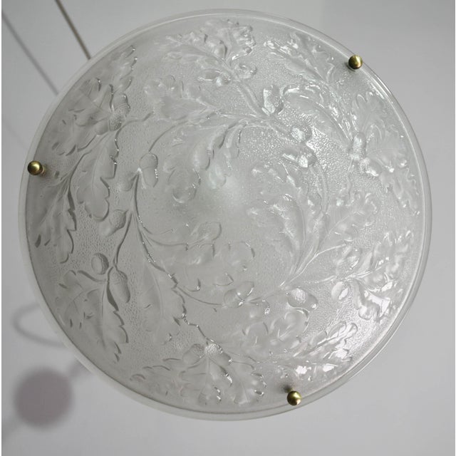 French Art Deco Glass Bowl Pendant Chandelier With Floral Pattern, 1950 For Sale - Image 10 of 12