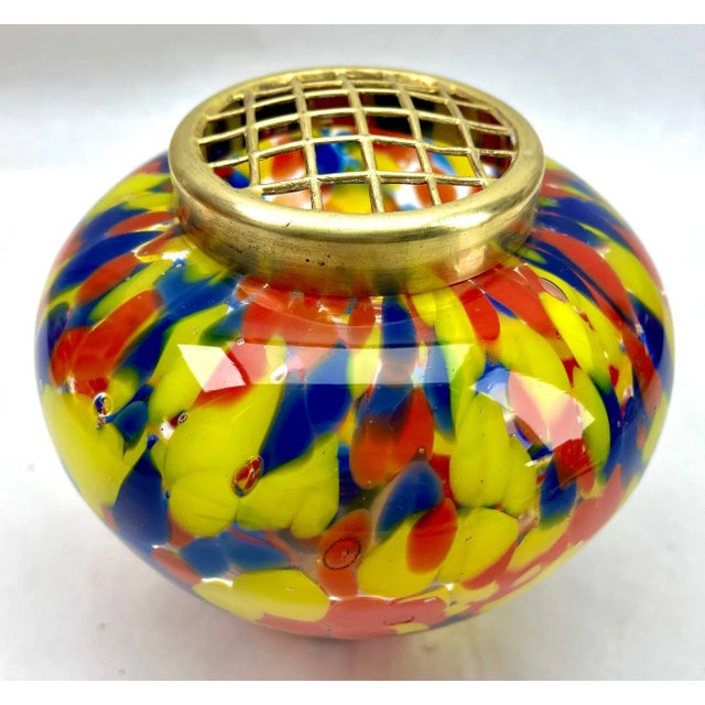 Pique Fleurs Vase in Multi Color Decor with Grille, 1930s For Sale - Image 3 of 12