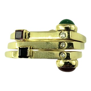 Mid 20th Century 14k Yellow Gold Multistone Modernist 3 Piece Stacking Ring Set Size 6 - 3 Pieces For Sale